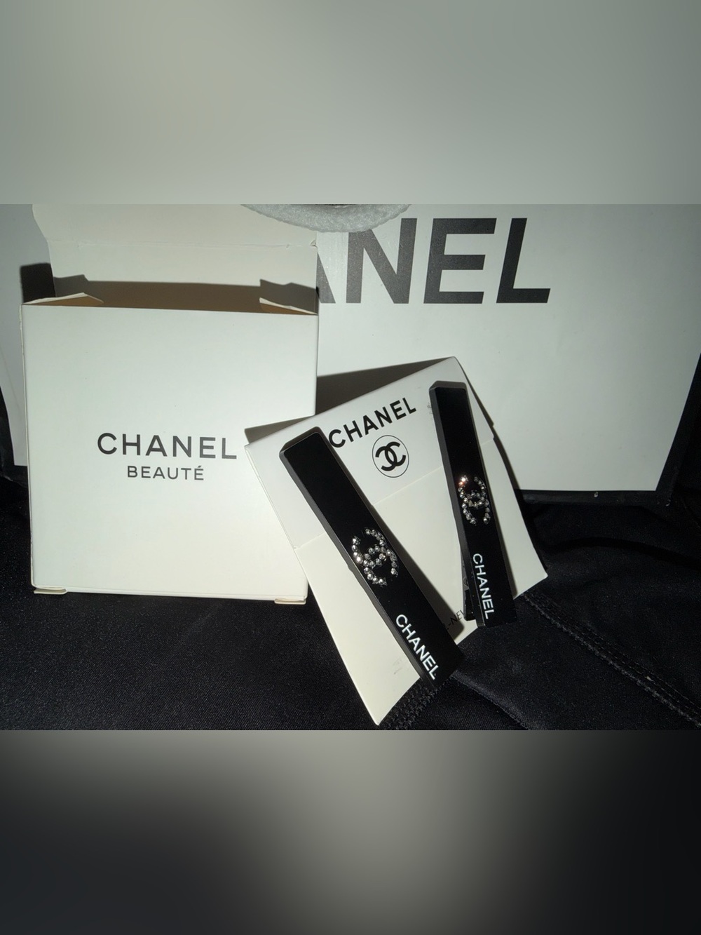Chanel Beauty Black Crystal CC Logo Hair Clips - Set of 2